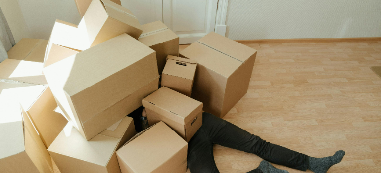 a man under the boxes 