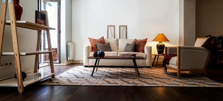 living room with furniture, illustrating how to downsize for a move