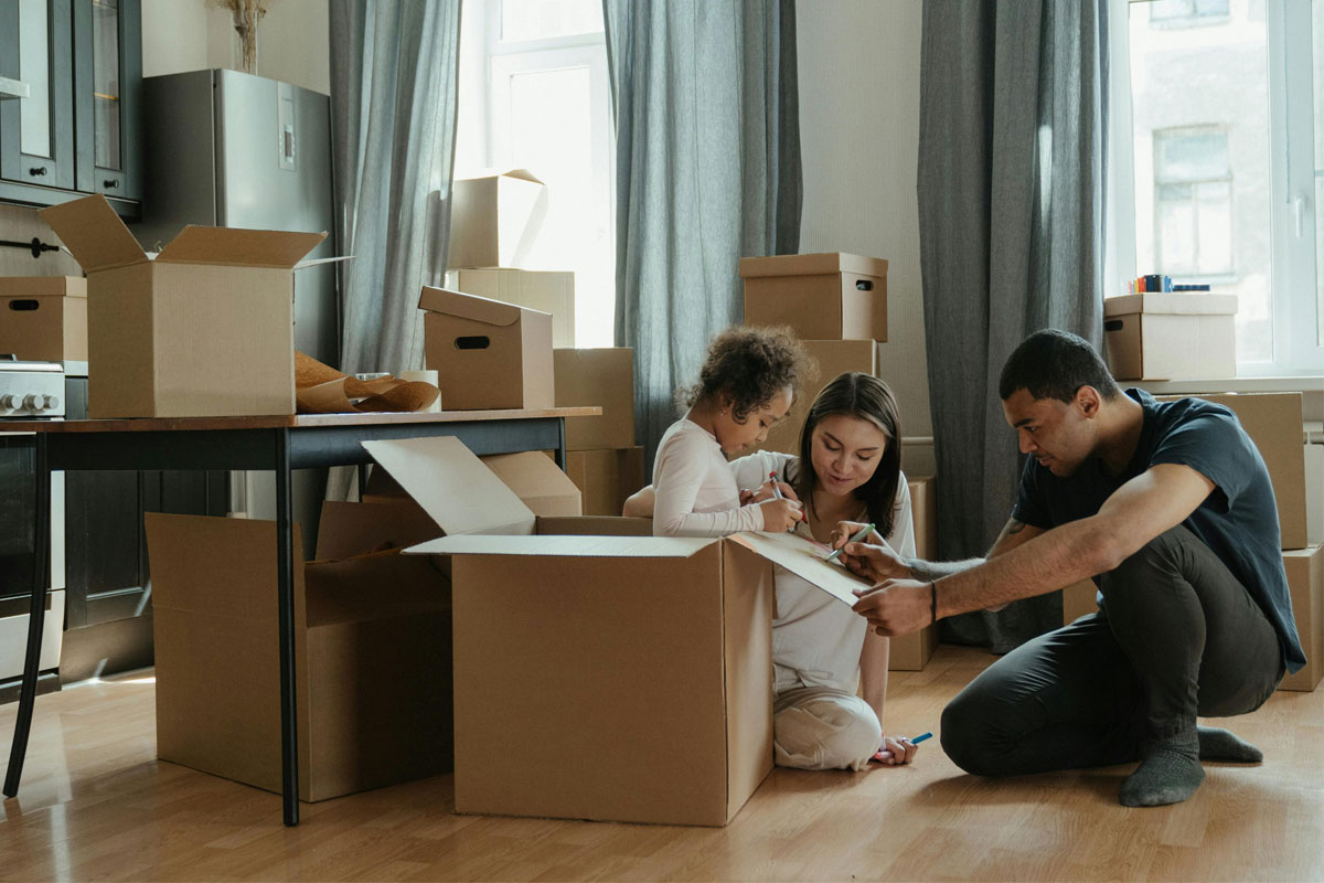 a family packing for a move