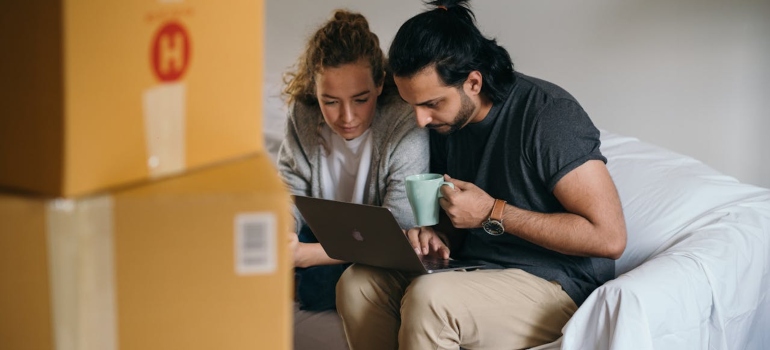 a couple organizing a move